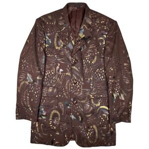 Falcone Super 100s Blazer Sport Coat Men 40R Brown Abstract Avant Garde Eclectic